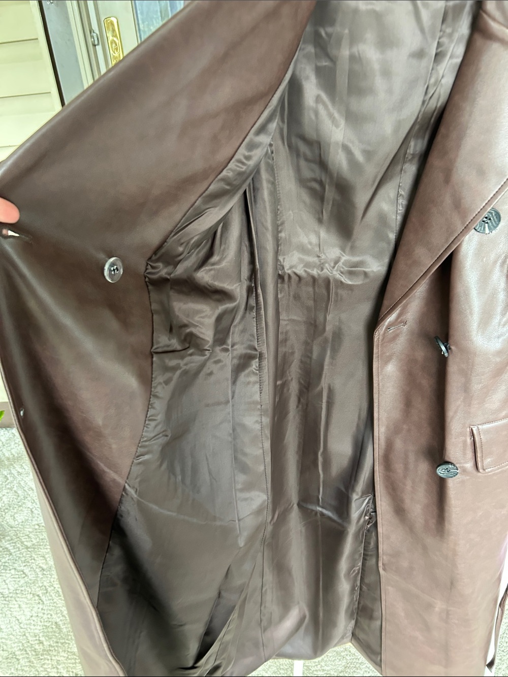 Avec Les Filles Chocolate Brown FAUX Leather Trench Coat NWT - Picture 10 of 11